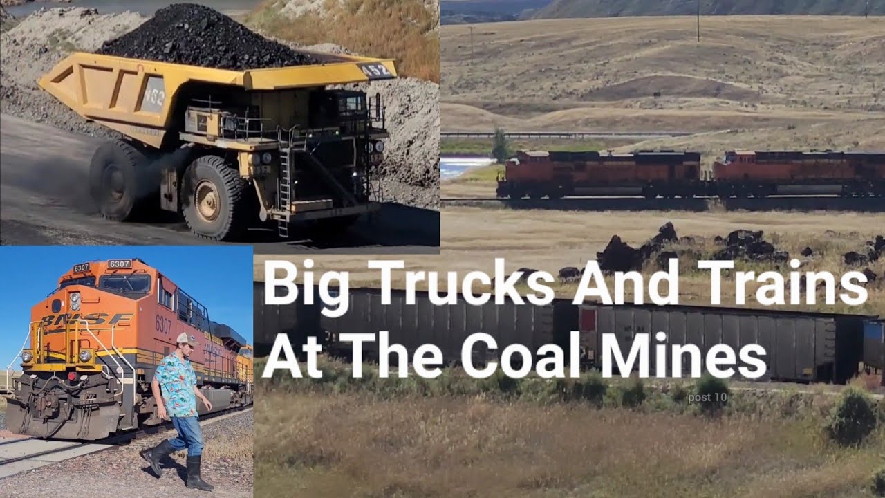 Huge Trucks And Trains. Mining In Wyoming