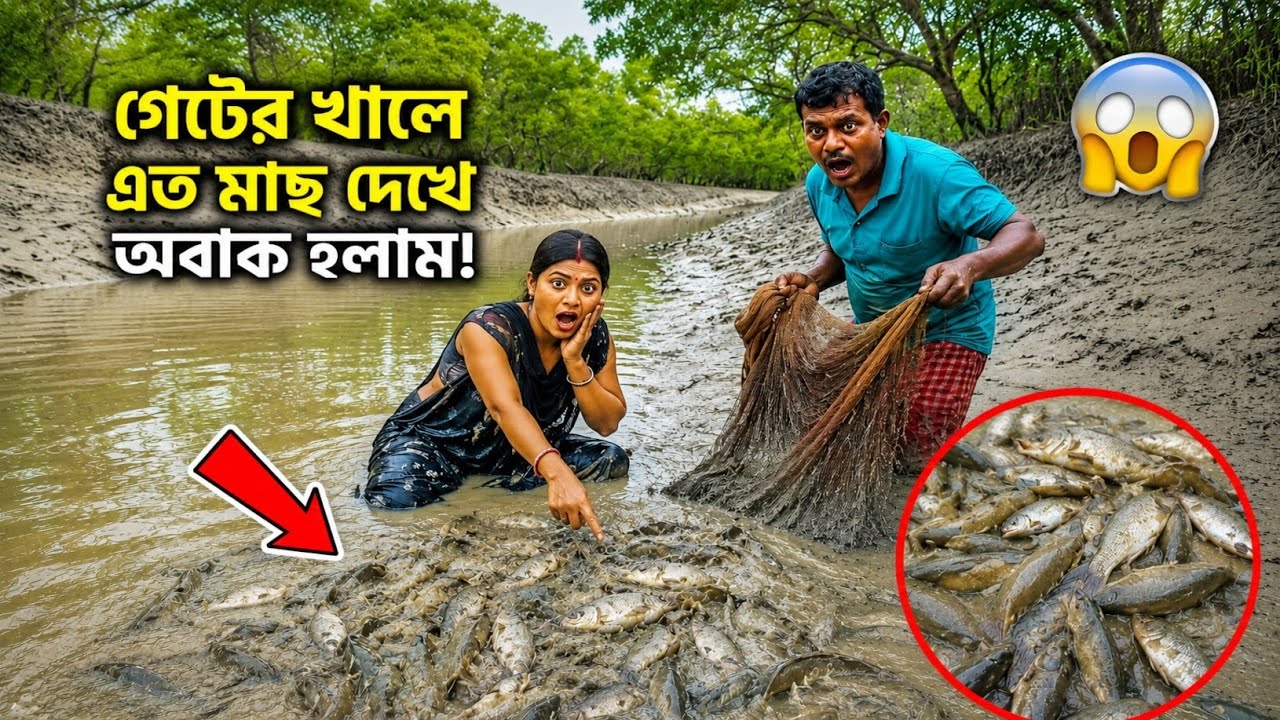 ভয়ঙ্কর গেটের খালে জাল টানা দিয়ে প্রচুর চিংড়ি মাছ টেংরা মাছ ধরলাম || Nandita Sundarban life 