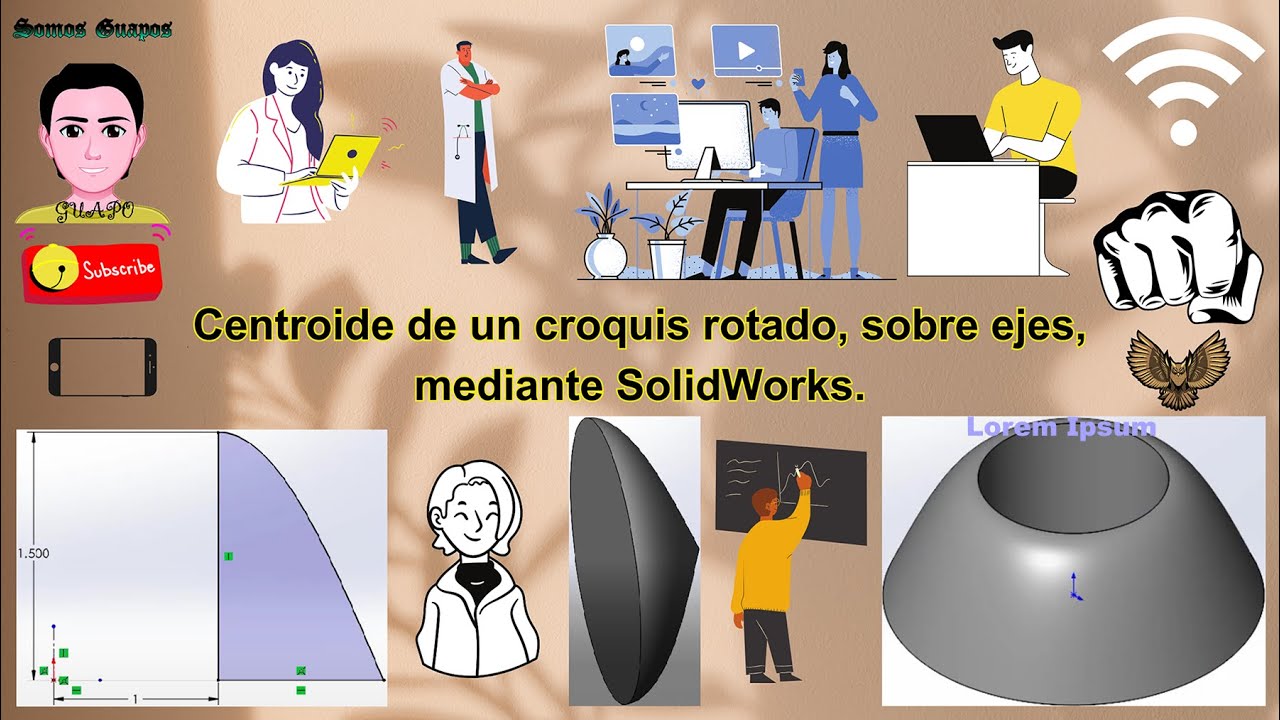 Centroide de un croquis rotado, sobre ejes, mediante SolidWorks