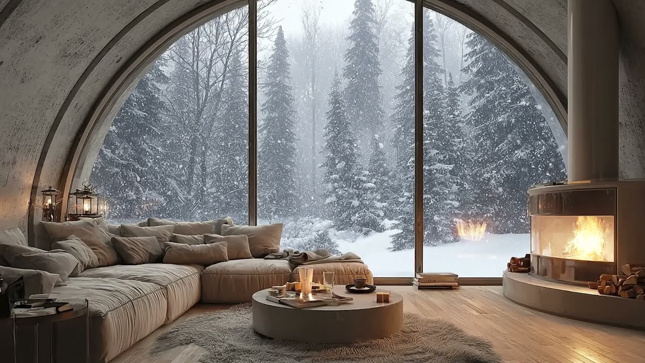 Smooth Jazz with Fireplace & Snowfall 🔥❄️ | Cozy Winter Music for Sleep & Relax