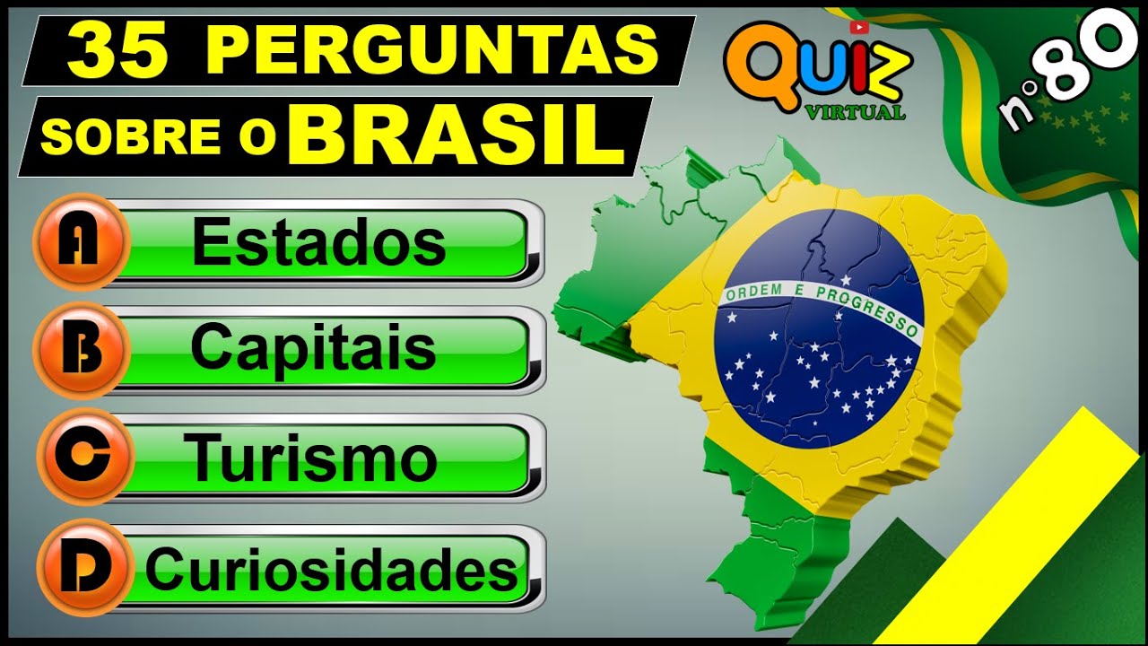 QUIZ VIRTUAL 80 - Perguntas de Conhecimentos Gerais sobre o Brasil (com respostas comentadas)