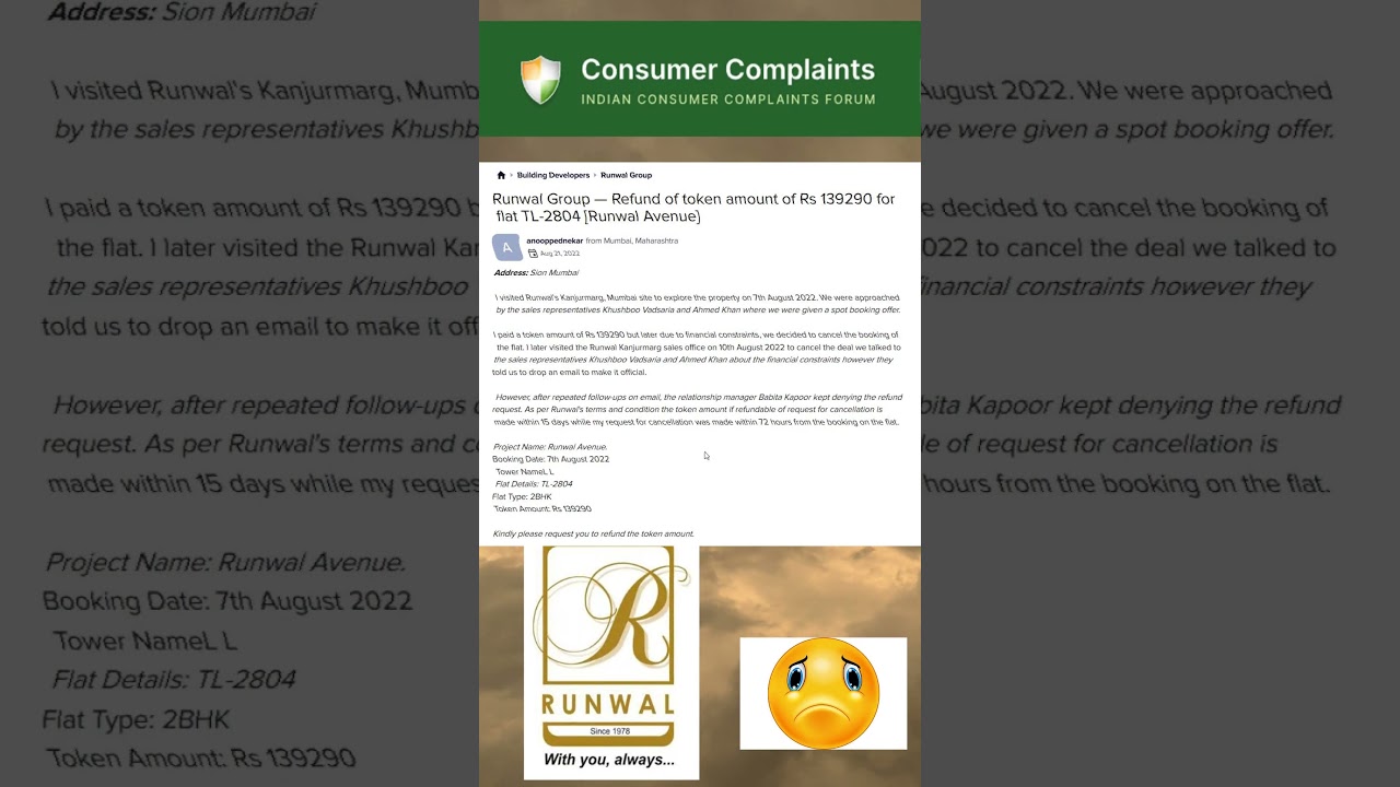 Runwal Avenue flat buyer wants Refund of Token Rs 1.4 lakh | Runwal Group Developers Enterprise IPO