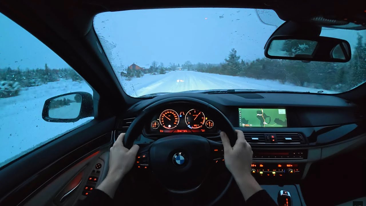 BMW F10 525d xDrive 160kW POV Winter Drive in Snow