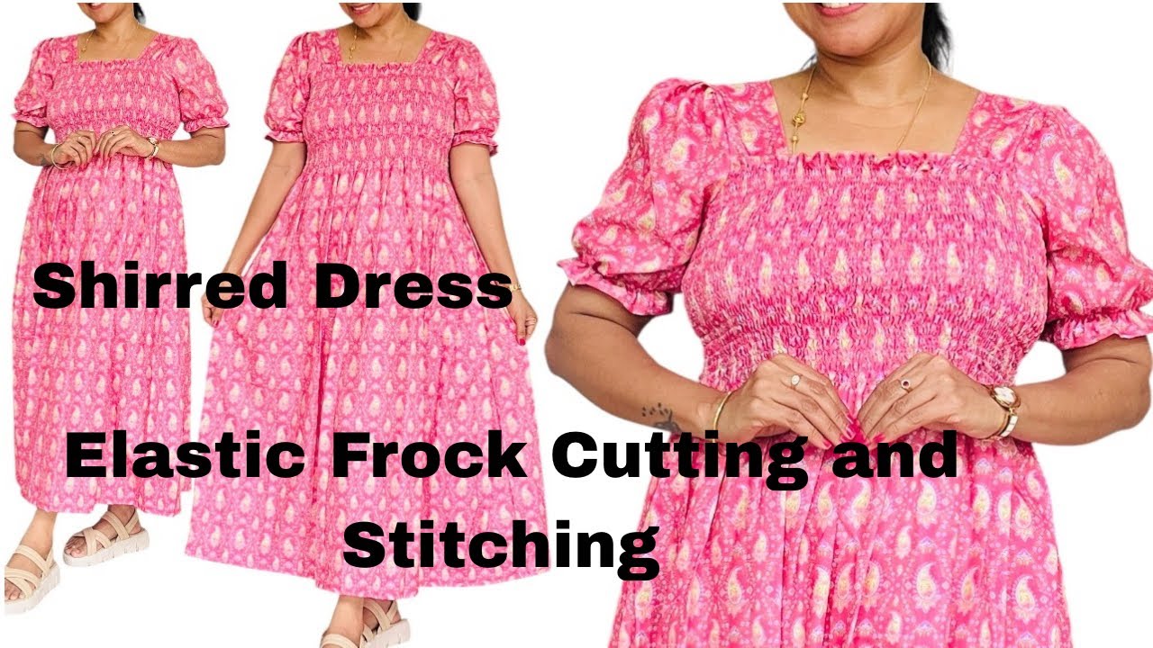 Elastic Frock Cutting and Stitching | Shirred Dress Cutting and Stitching | Short Kurti Cutting