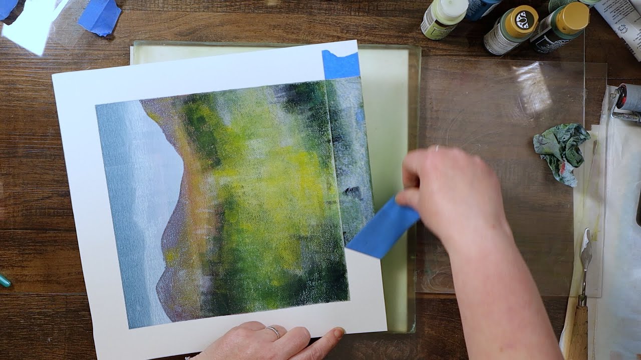 Creating an abstract landscape on the gelli plate - monoprinting without a press