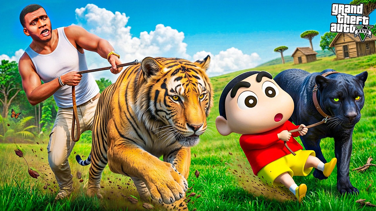 Franklin’s Indian Tiger vs Shinchan’s Black Panther! 😱🐅🐆 | GTA 5 Malayalam