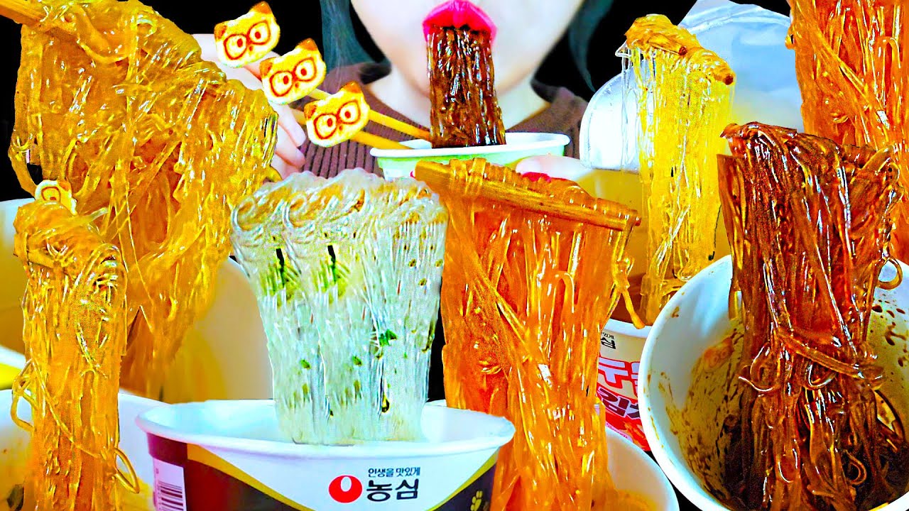 ASMR cup ramen DESSERTS 누들핏 컵라면 비빔면 먹방 EATING SOUNDS MUKBANG Noodle Fit Ramen Bibim Noodles