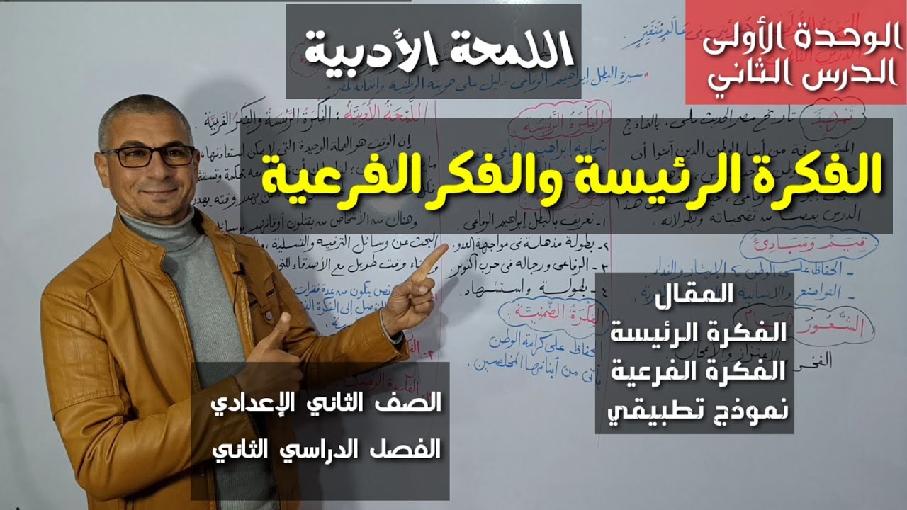 الفكرة الرئيسة والفكر الفرعية ـ لمحة أدبية ـ الصف الثاني الإعدادي / الفصل الدراسي الثاني