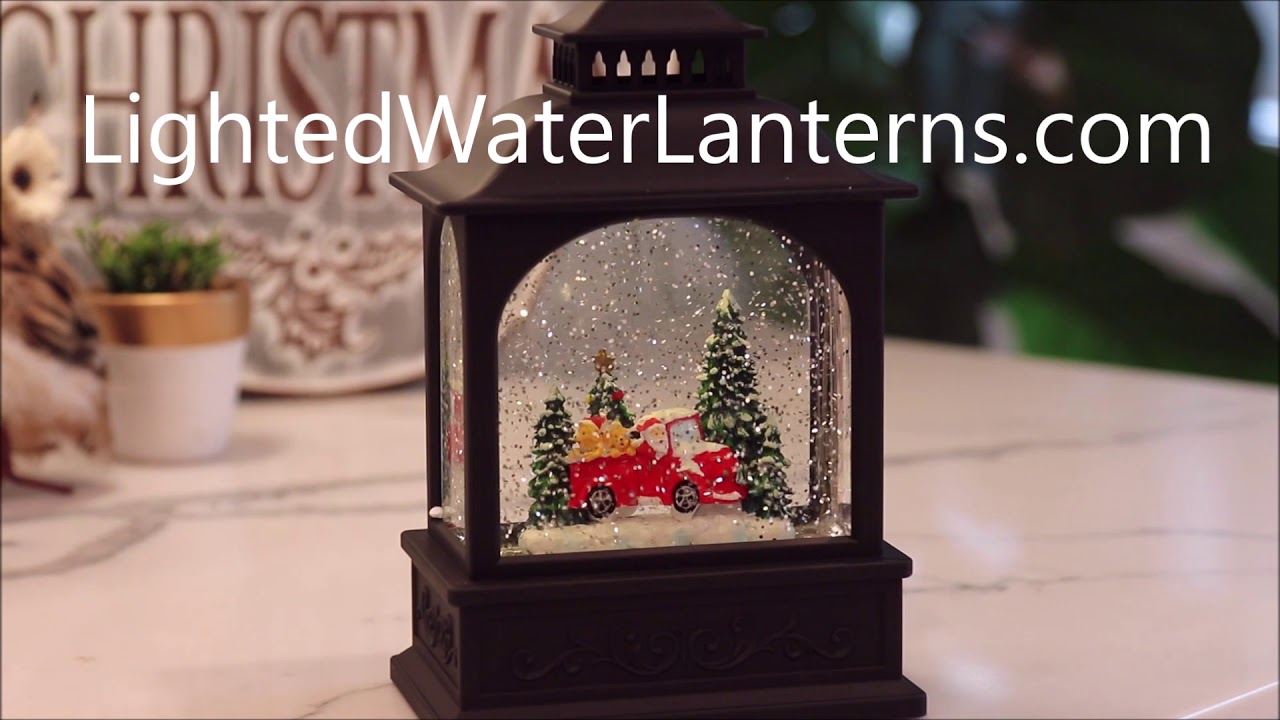 Puppy Dogs in Red Truck Battery Operated Snow Globe Lantern