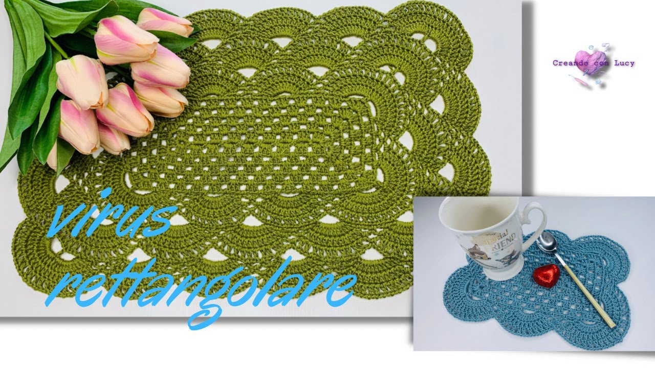 TUTORIAL PIASTRELLA RETTANGOLARE VIRUS /CENTRO TAVOLA VIRUS RETTANGOLARE #crochetvirus