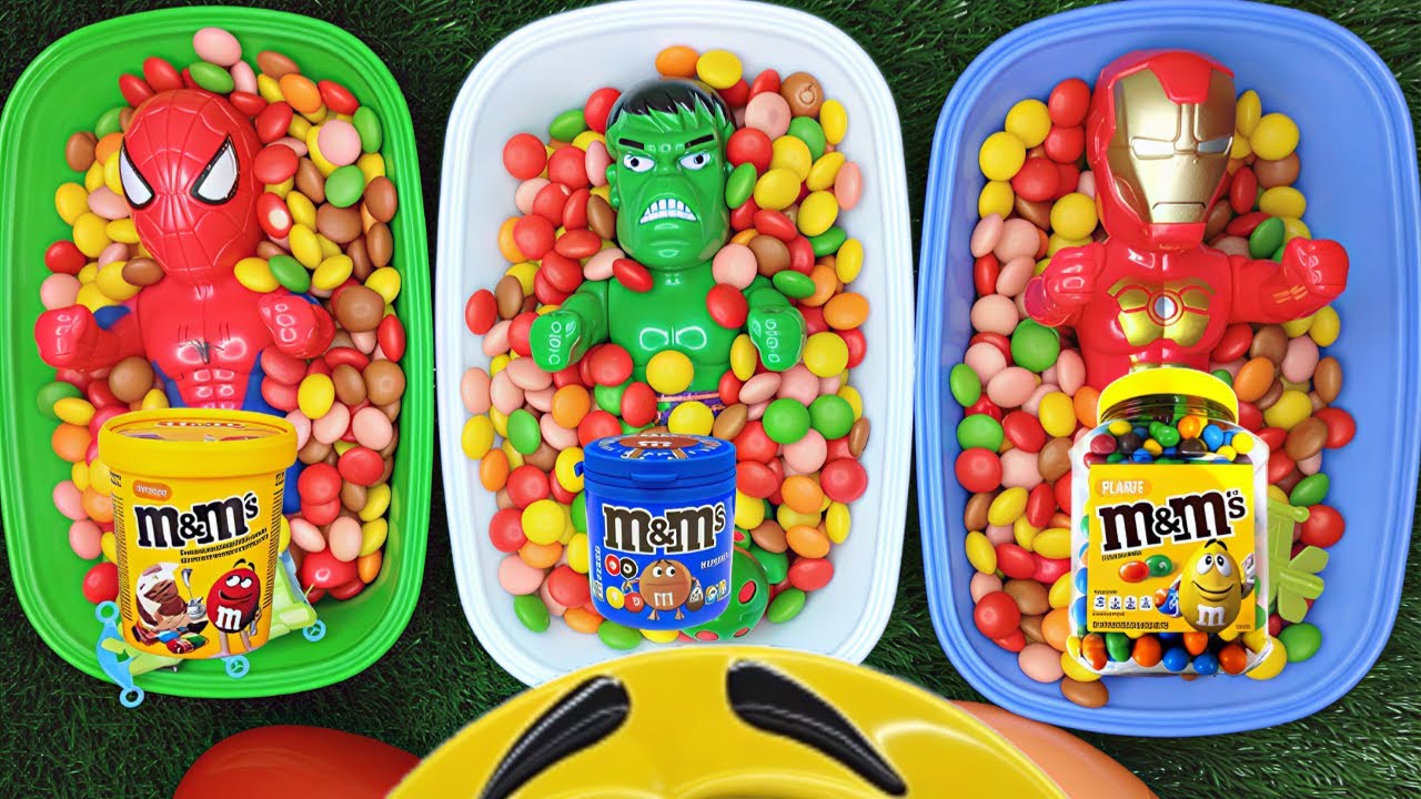 Full of 3 Rainbow BathTubs Candy with M&M's & Magic Slime Cutting Video