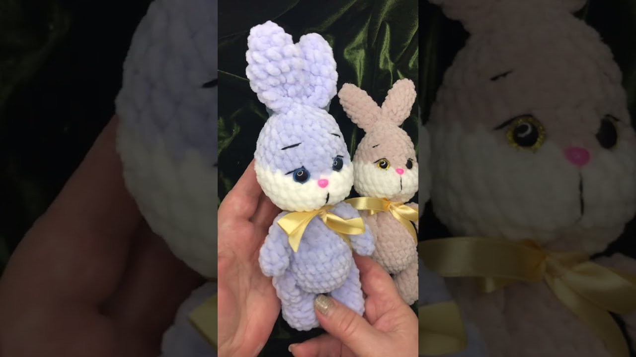 Обзор зайчат из плюшевой пряжи и не только #вязаныеигрушки #amigurumi