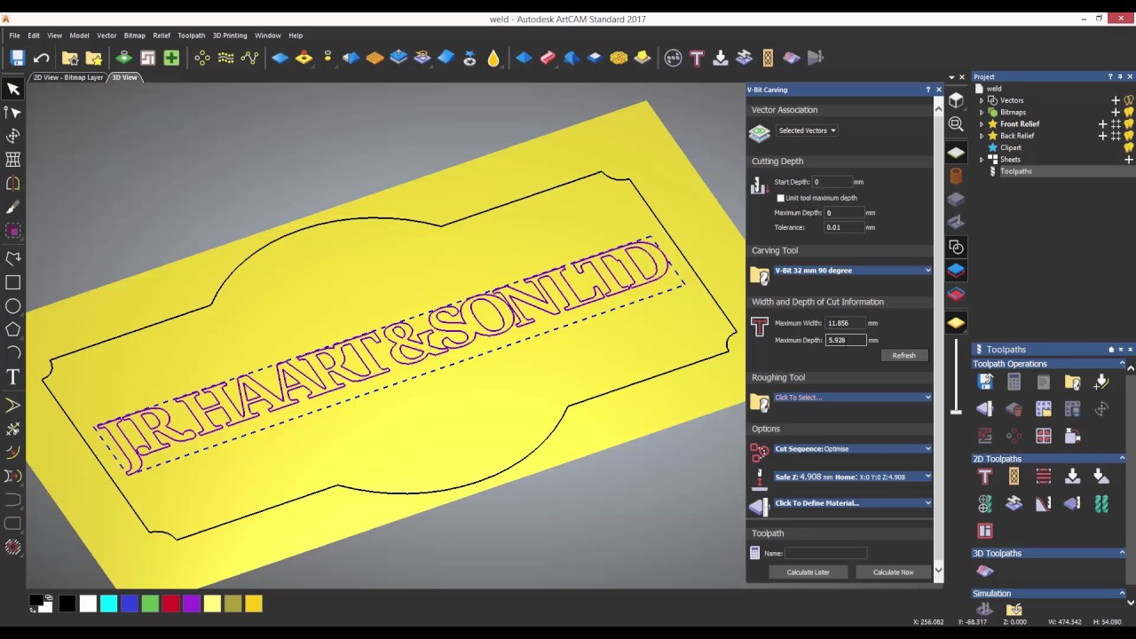 ArtCAM Standard Tutorials - 6.3 V-Bit Carving