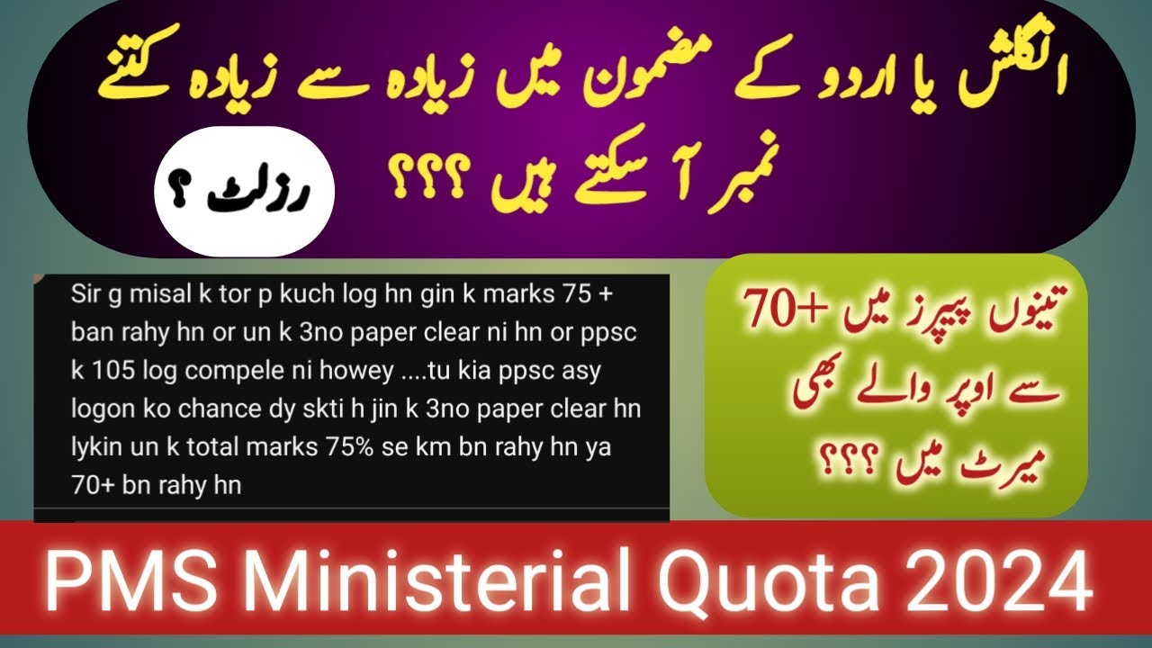 PMS Ministerial Quota 2024 || maximum marks in essay papers || 70+ aggregate eligibility