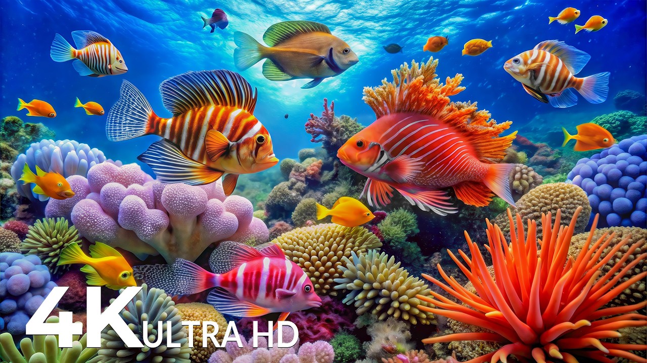 DREAM AQUARIUM 4K - Marine Life, Sea Animals and Coral Reef - Fish Tank Sounds for Deep Sleep #70