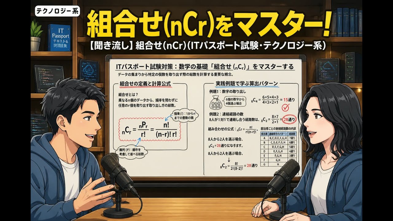 【聞き流し】組合せ（nCr）（ITパスポート試験・テクノロジー系）