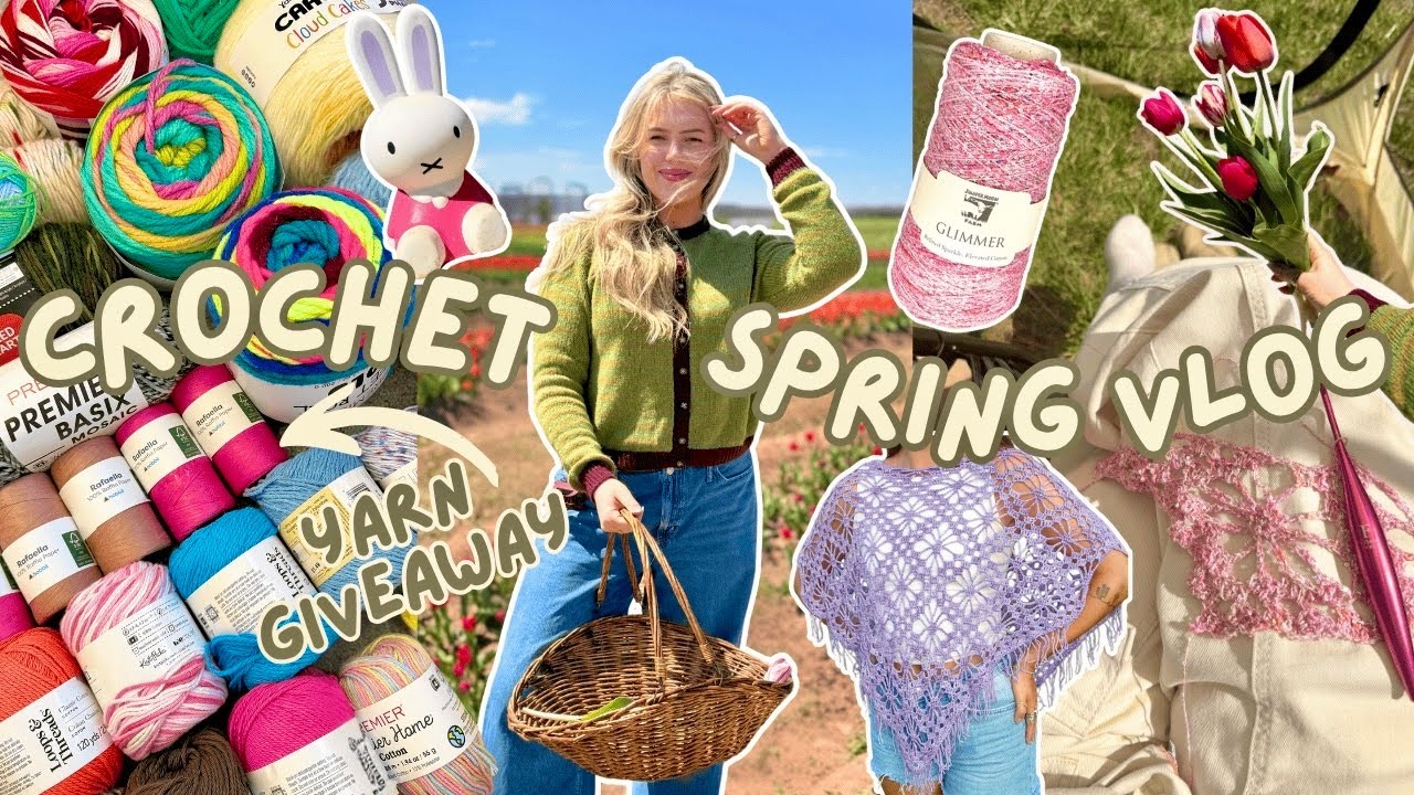 Вязание крючком вместе (видеоблог) 🧶🌷🧺 - пряжа с пайетками, идеальное пончо для весны и розыгрыш ...