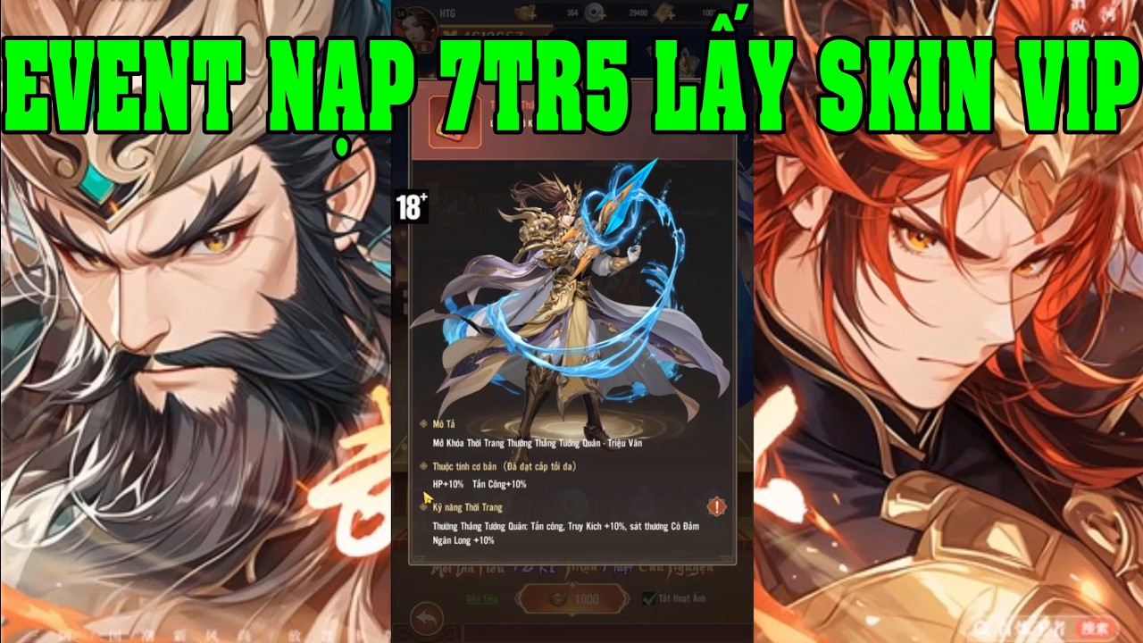 Samkok Tam Quốc Ngày 4 Event Nạp 7 Triệu 5 Lấy Skin VIP Roll Tướng Ra Hạch Tâm Tào Tháo Liên Tục