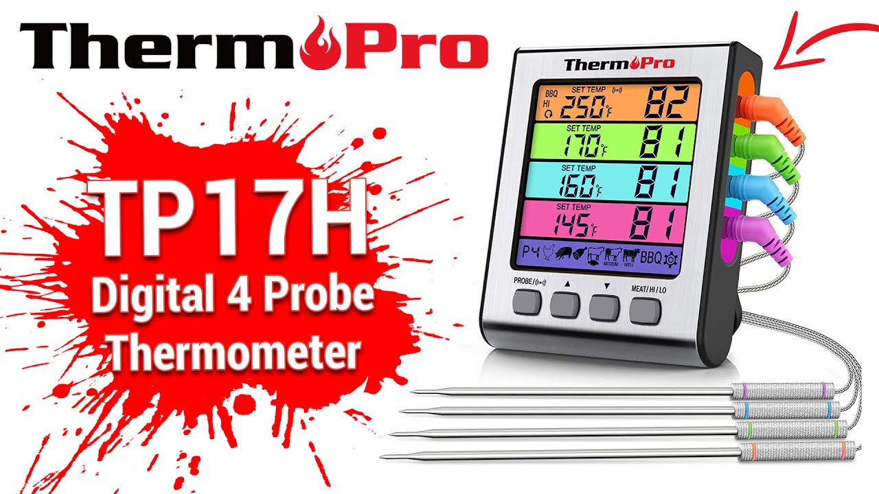 ThermoPro TP17H Digital Meat & BBQ Thermometer with 4 Temperature Probes Setup Video
