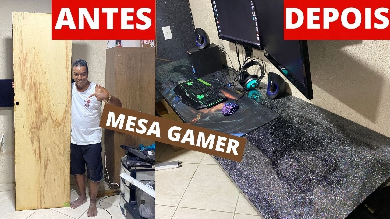 VEJA QUANDO A IDEIA E BOA E O PINTOR E BOM DA NISSO LINDA MESA GAMER FEITA DE PORTA 액체 도자기가있는 강 테이블