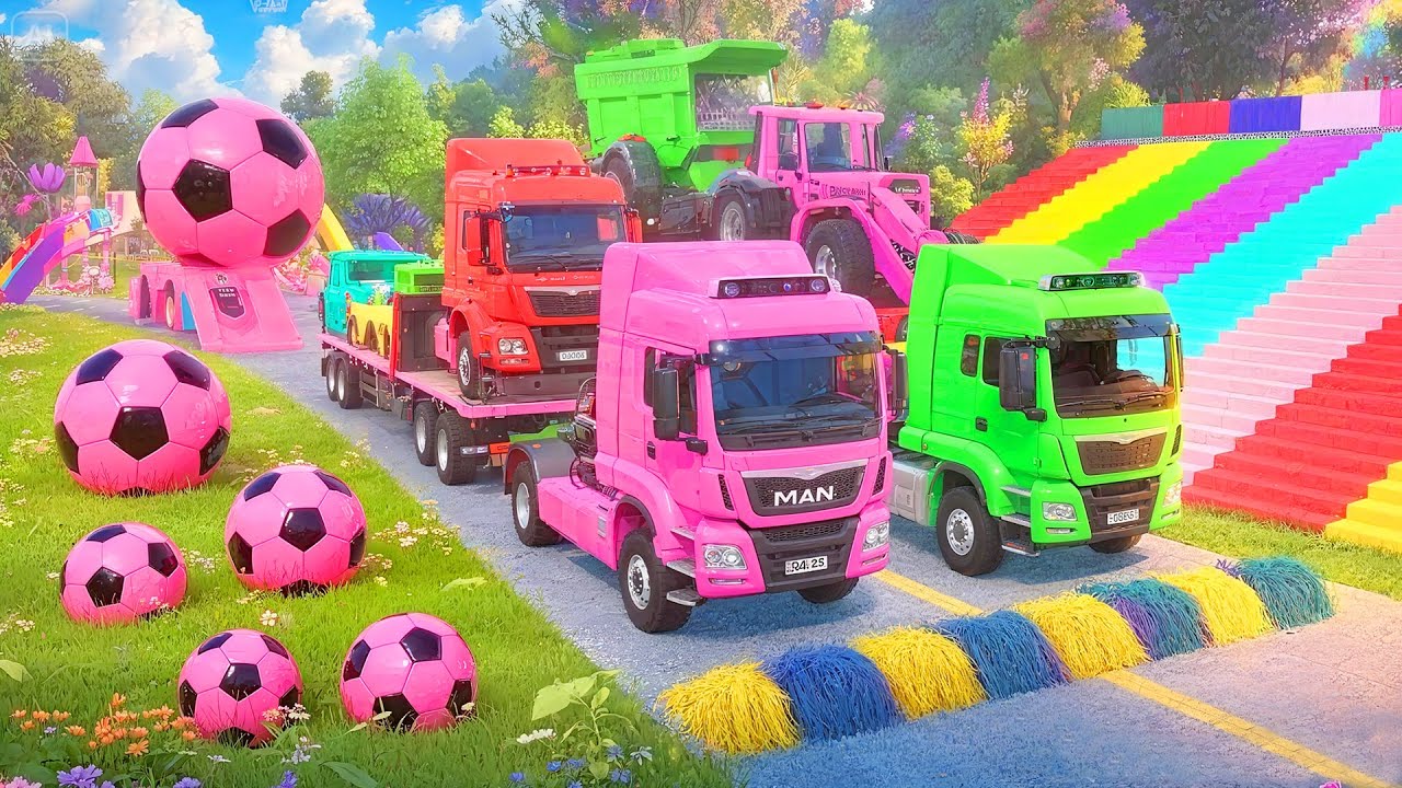 Double Flatbed Trailer Truck vs Lava River vs McQueen vs Suspension Bridge vs Cars – BeamNG.Drive