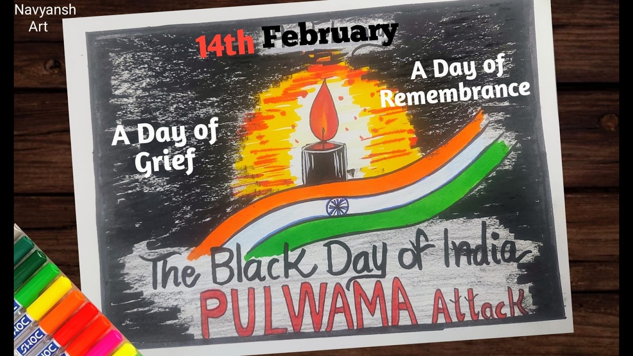 Black Day of India poster drawing / Pulwama Attack drawing / 14th February Black Day poster drawing