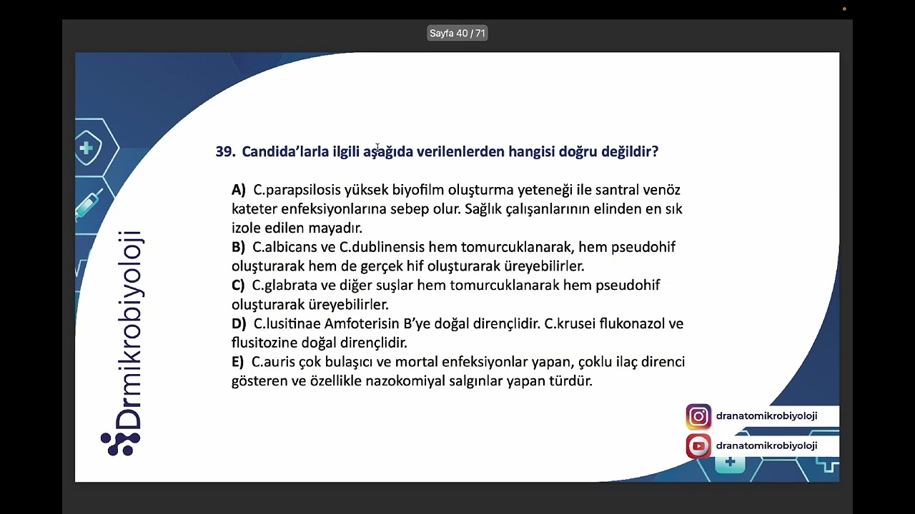 TUS MİKROBİYOLOJİ-TUS ÖNCESİ SORULARLA ULTRA HIZLI TEKRAR DERS-5 (MANTARLAR)