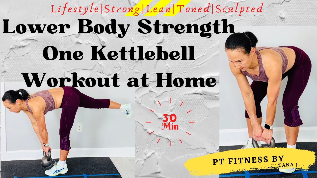30 Min Lower Body Strength One Kettlebell Workout at Home (4 Rounds + Superset)