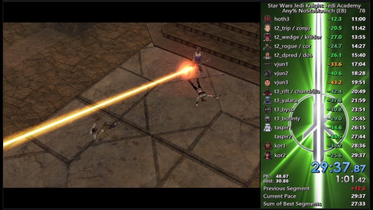 SW:JK - Jedi Academy Any% no Stablaunch (EB only) Speedrun in 29:37