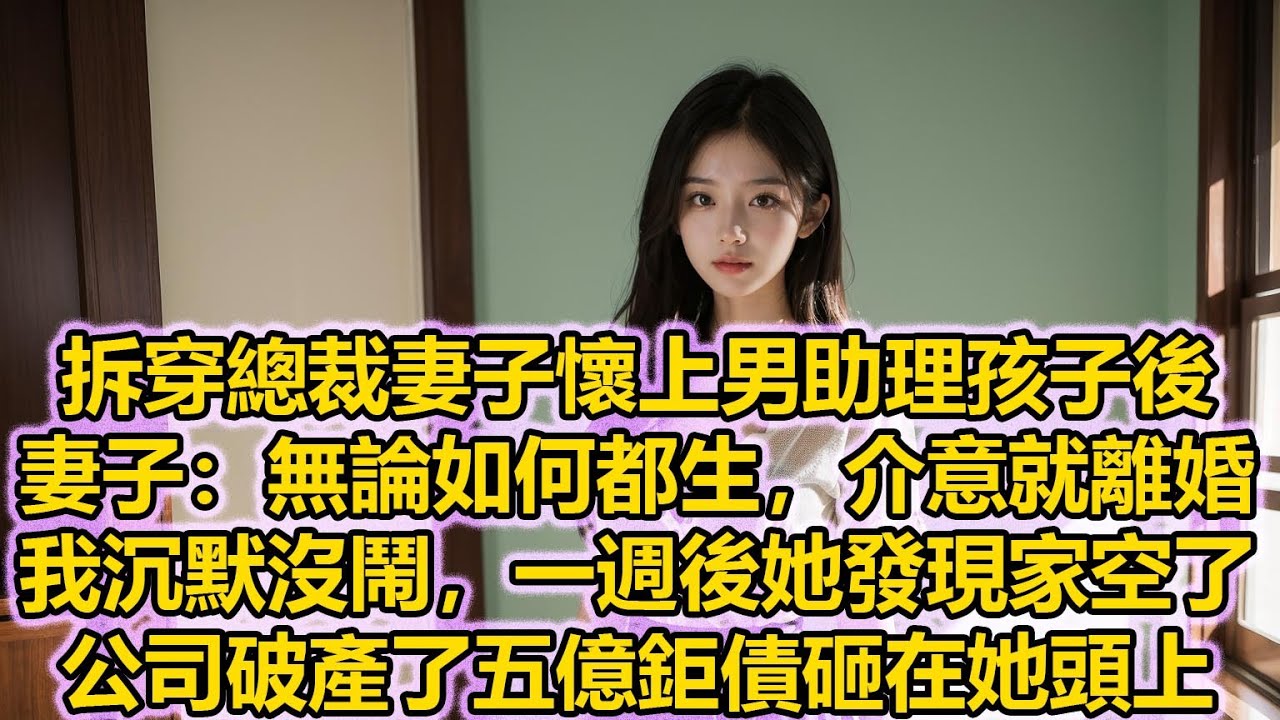 拆穿總裁妻子懷上男助理孩子後，妻子：無論如何都生，介意就離婚，我沉默沒鬧，一週後她發現家空了，公司破產了五億鉅債砸在她頭上