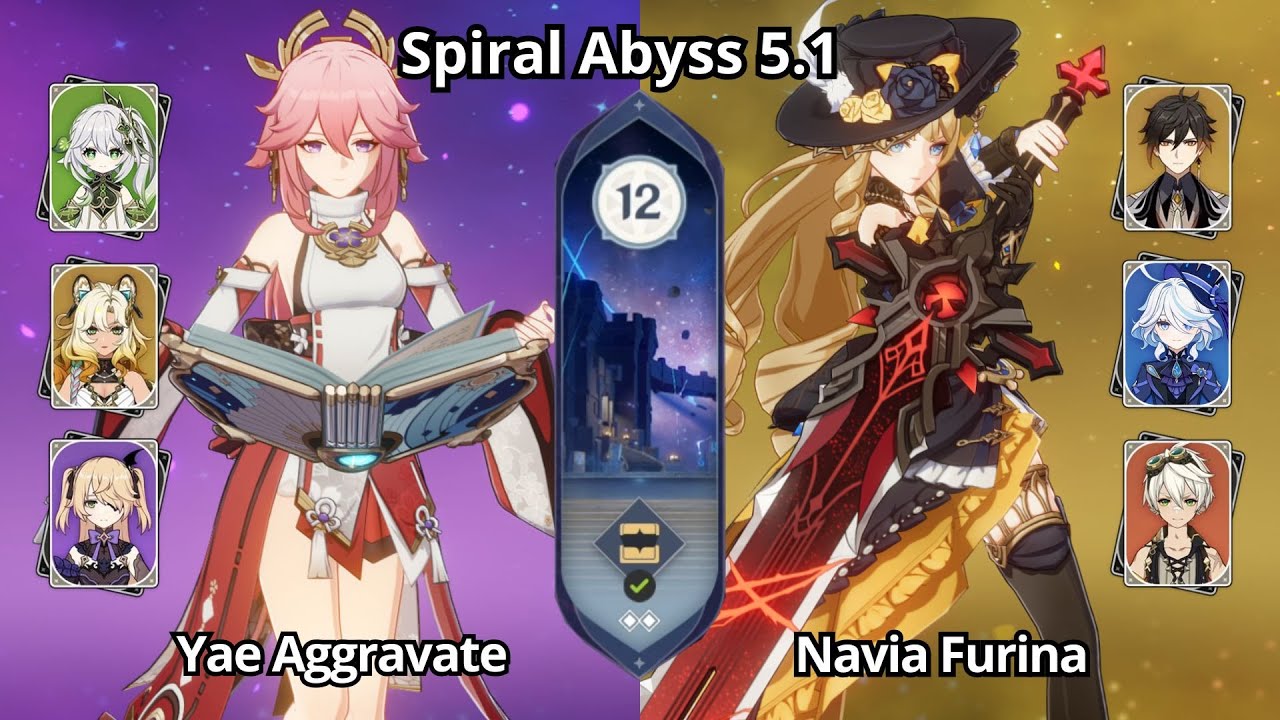 C0 Yae Aggravate & C0 Navia Furina- Spiral Abyss 5.1 Floor 12 Genshin Impact