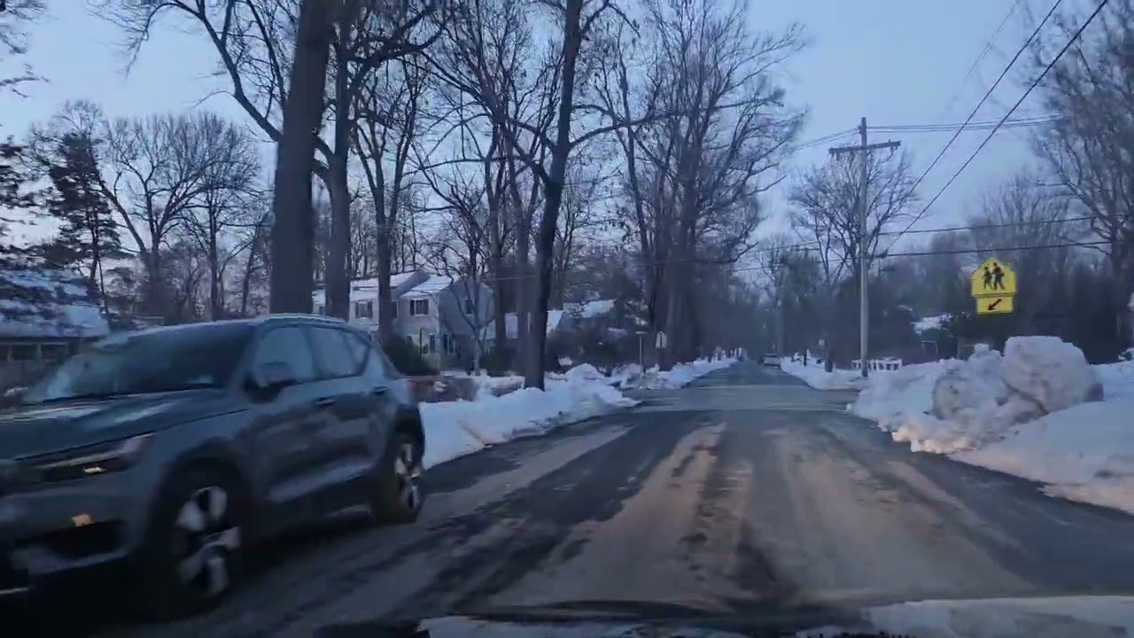 Driving through Chatham, NJ during twilight 
