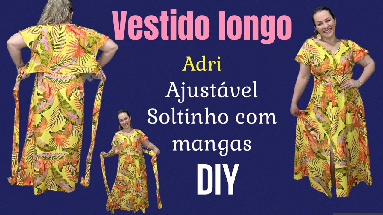 VESTIDO LONGO SOLTINHO COM MANGAS, corte e costura #vestidos #costura 