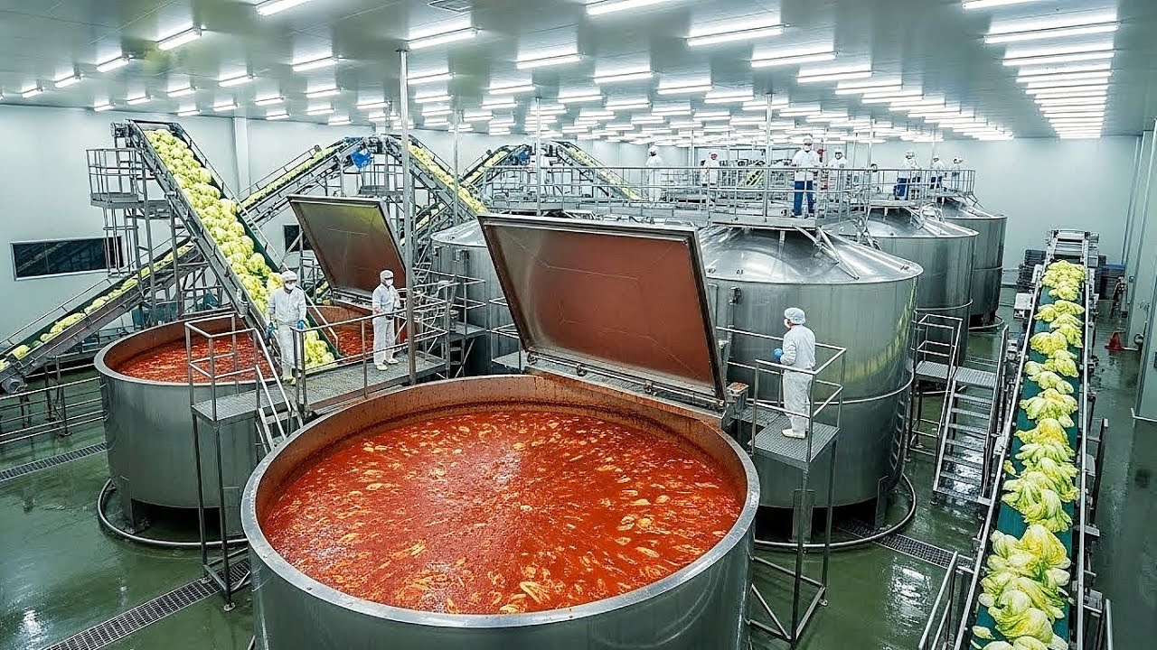 This is How Kimchi Made &mdash; Inside a Korean Factory (Mass Production, Spicy Kimchi)