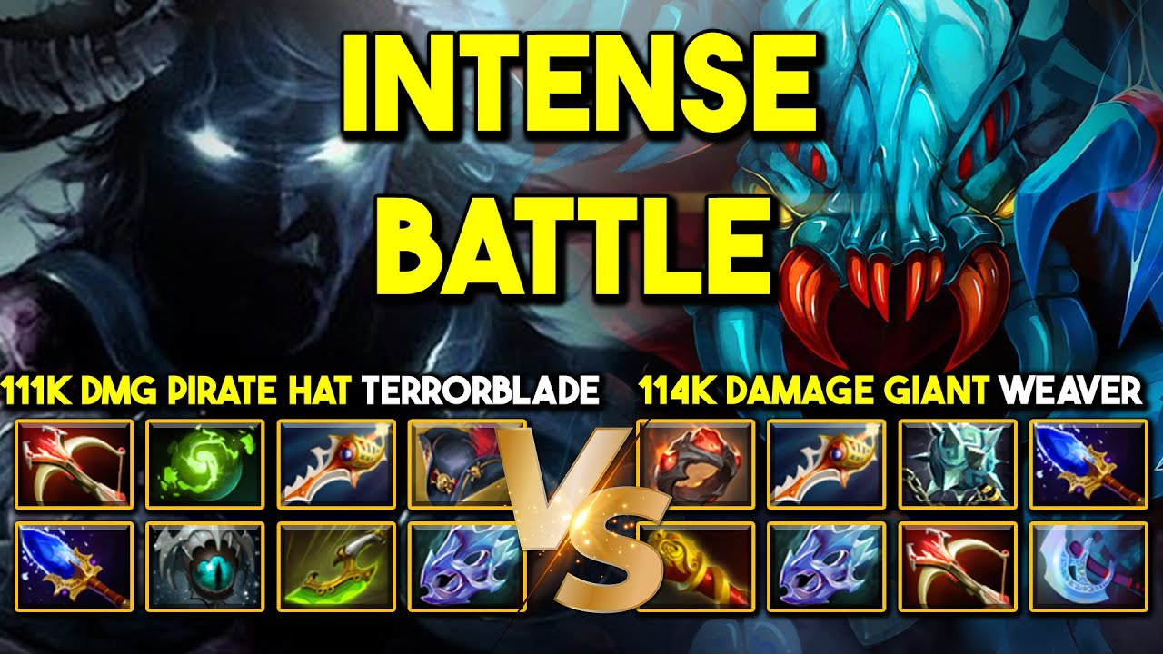 INTENSE LATE GAME BATTLE | 111K DAMAGE PIRATE HAT TERRORBLADE VS. 114K DMG GIANT CARRY WEAVER DOTA 2