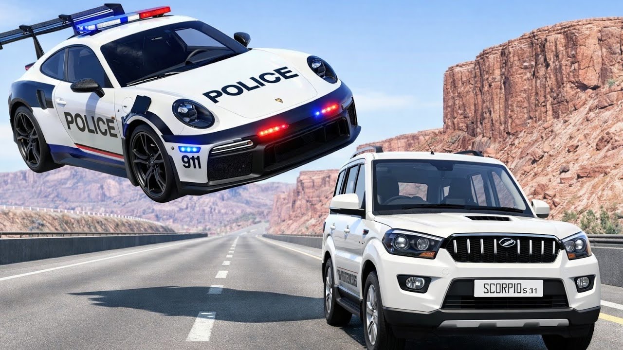 Police Car Crash on Impossible Bridge | BeamNG.drive Extreme Simulation
