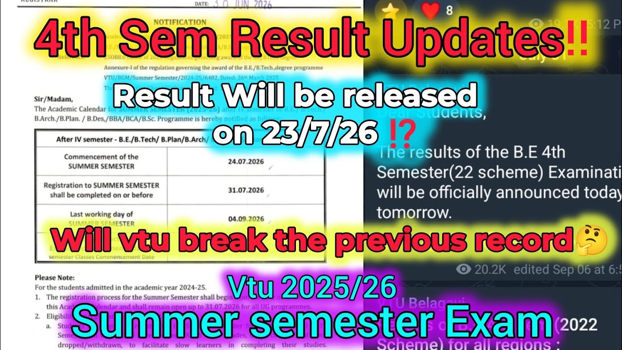 4th Sem Result date Updates‼️| Summer semester Examination updates✅ | Vtu June/July Exam 2026 