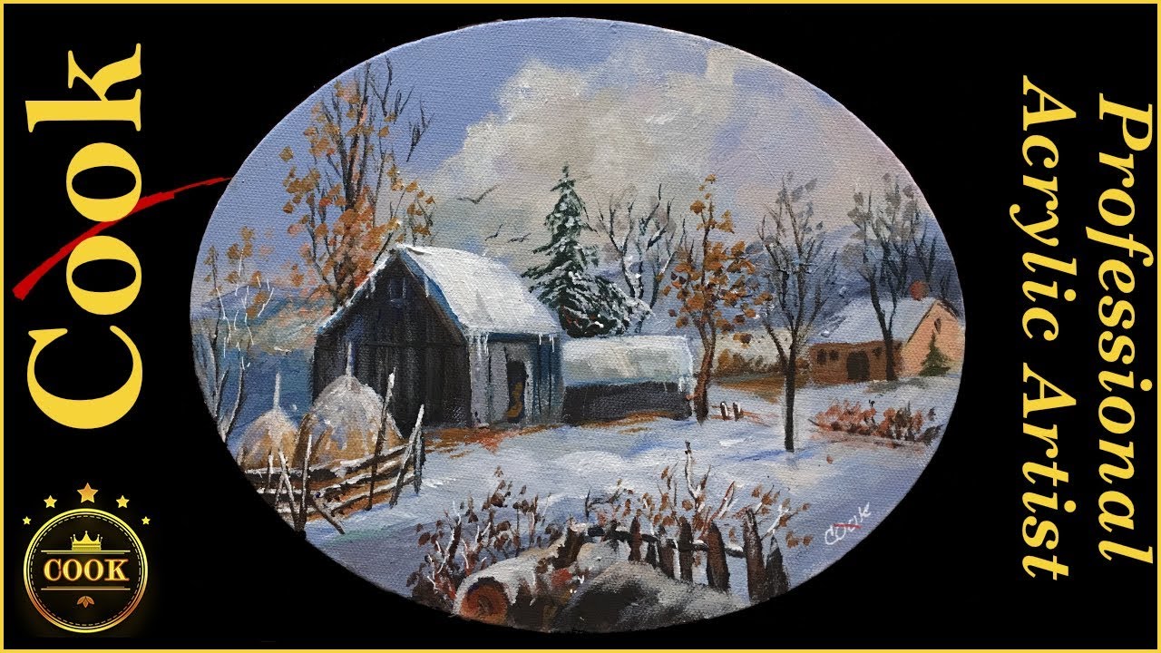 Christmas Card  Snow Covered Farm Painting Step by Step Tutorial with Ginger Cook