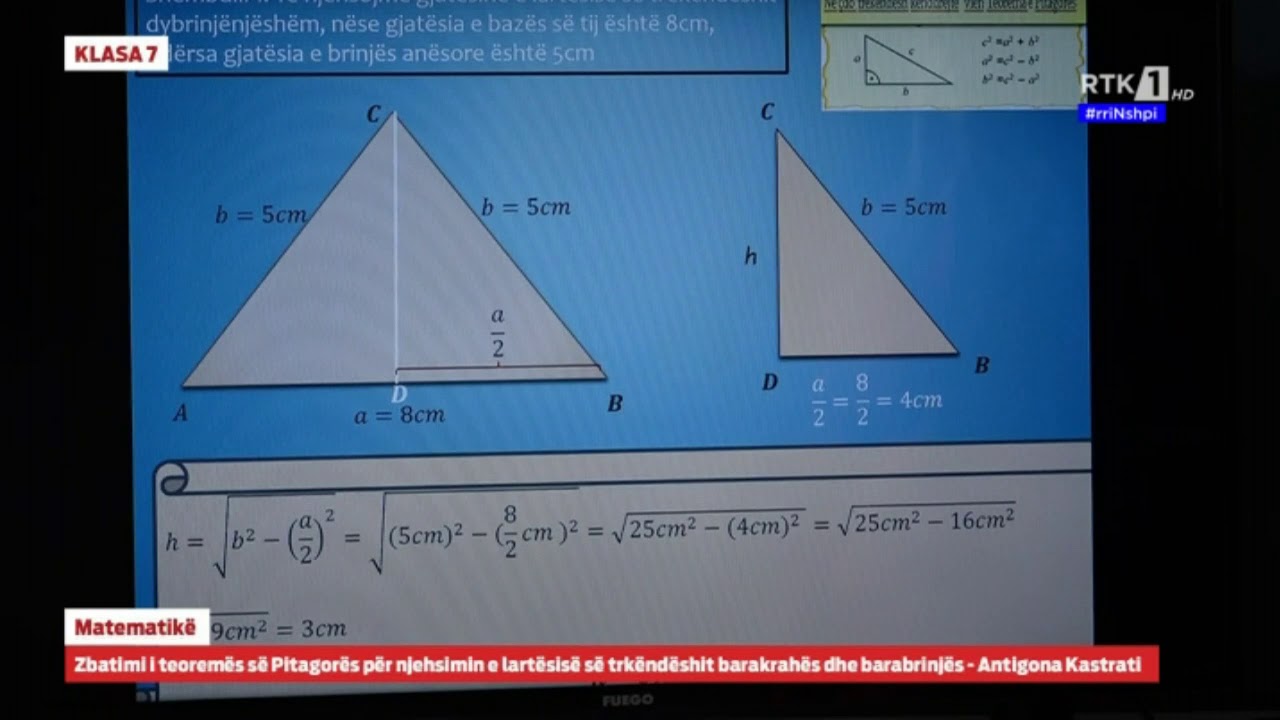 KLASA 7 - Matematikë -Zbatimi i teoremës së Pitagorës 01.04.2020