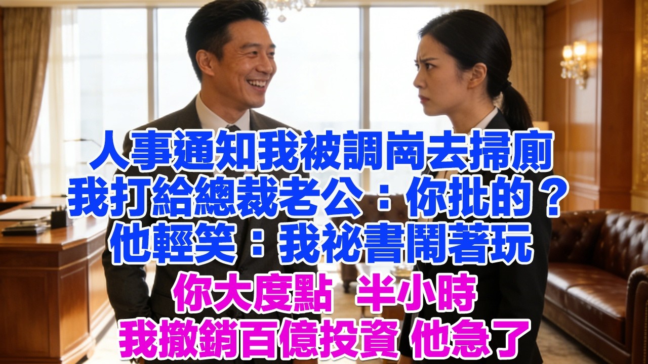 人事通知我被調崗去掃廁我打給總裁老公：你批的？他輕笑：我祕書鬧著玩你大度點  半小時我撤銷百億投資 他急了#正能量 #故事分享 #生活經驗 #情感