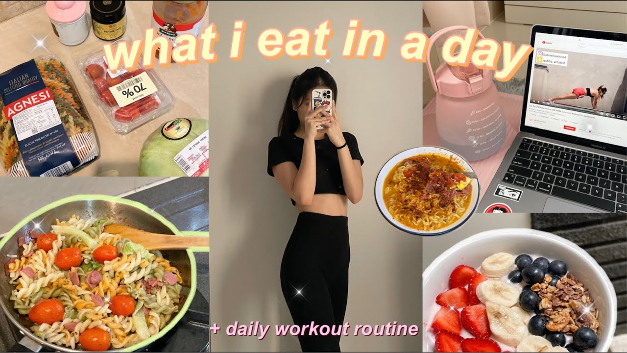 WHAT I EAT IN A DAY + my daily workout routine !! (ෆ˙ᵕ˙ෆ)♡🍃✨