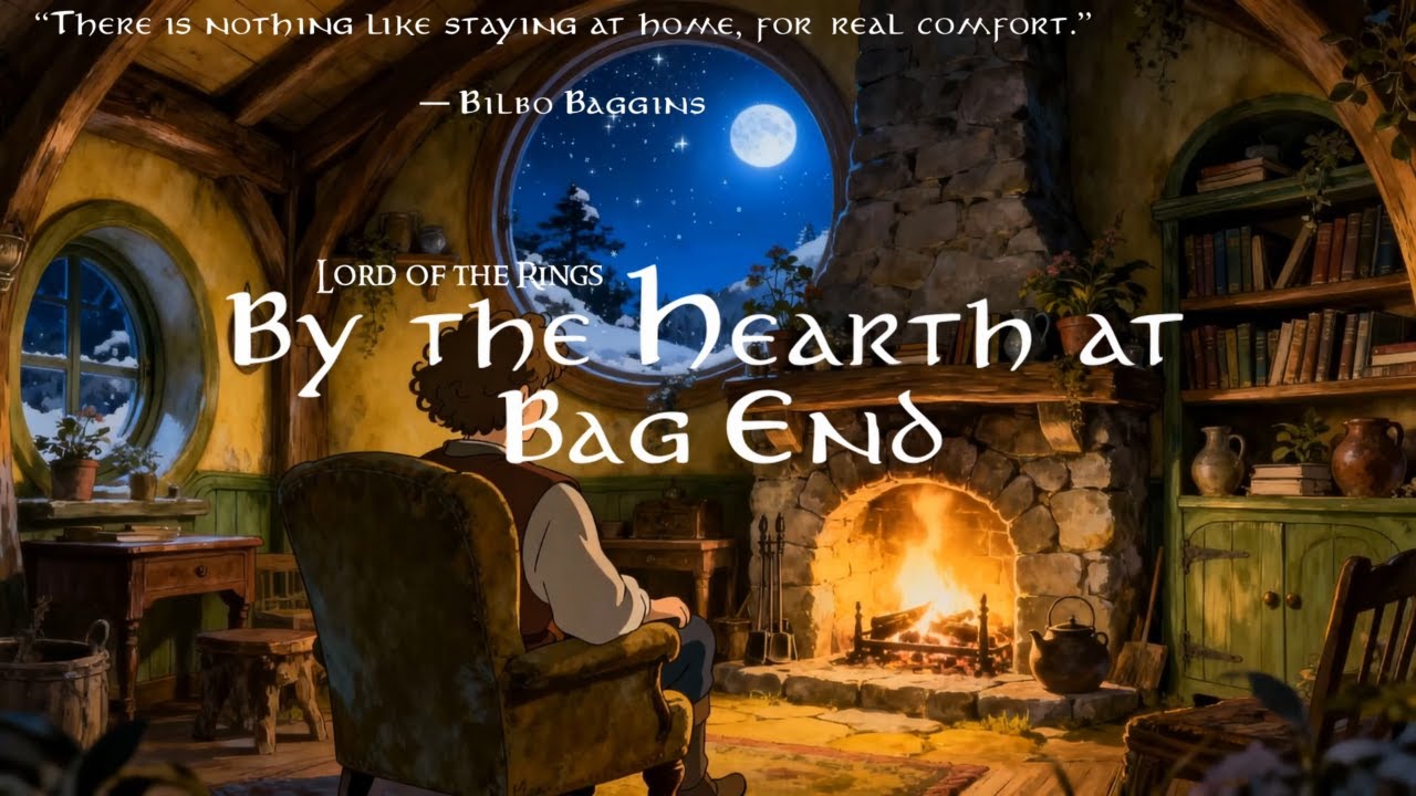 Bag End – LOTR Ambience for Relaxing & Sleep | Cozy Hearth, Winter Night, Shire Music