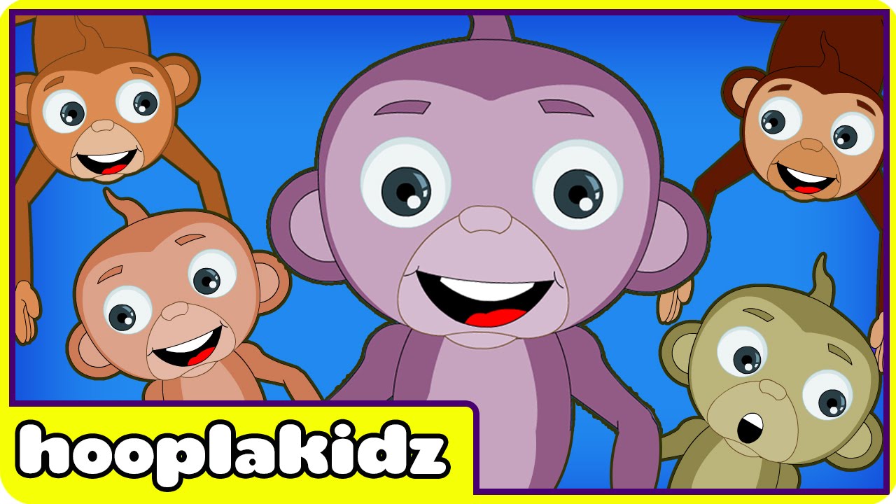 HooplaKidz | Five Little Monkeys Jumping On The Bed | Kids Song