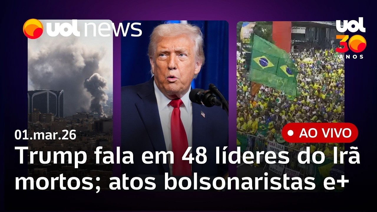 Trump fala em 48 líderes iranianos mortos; Irã diz ter atingido porta-aviões; atos bolsonaristas e+