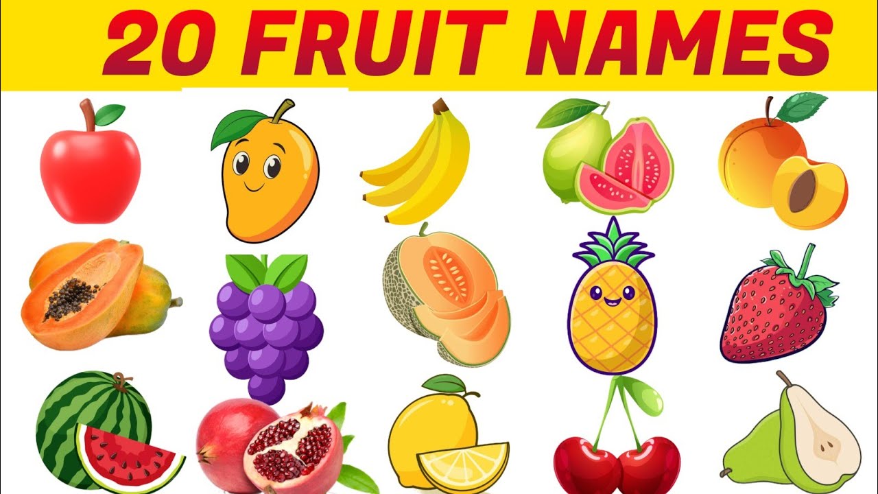 20 Fruit Names For Kids | 20 Fruits Name In English | Learn Fruit Names | Fruit Names In English 