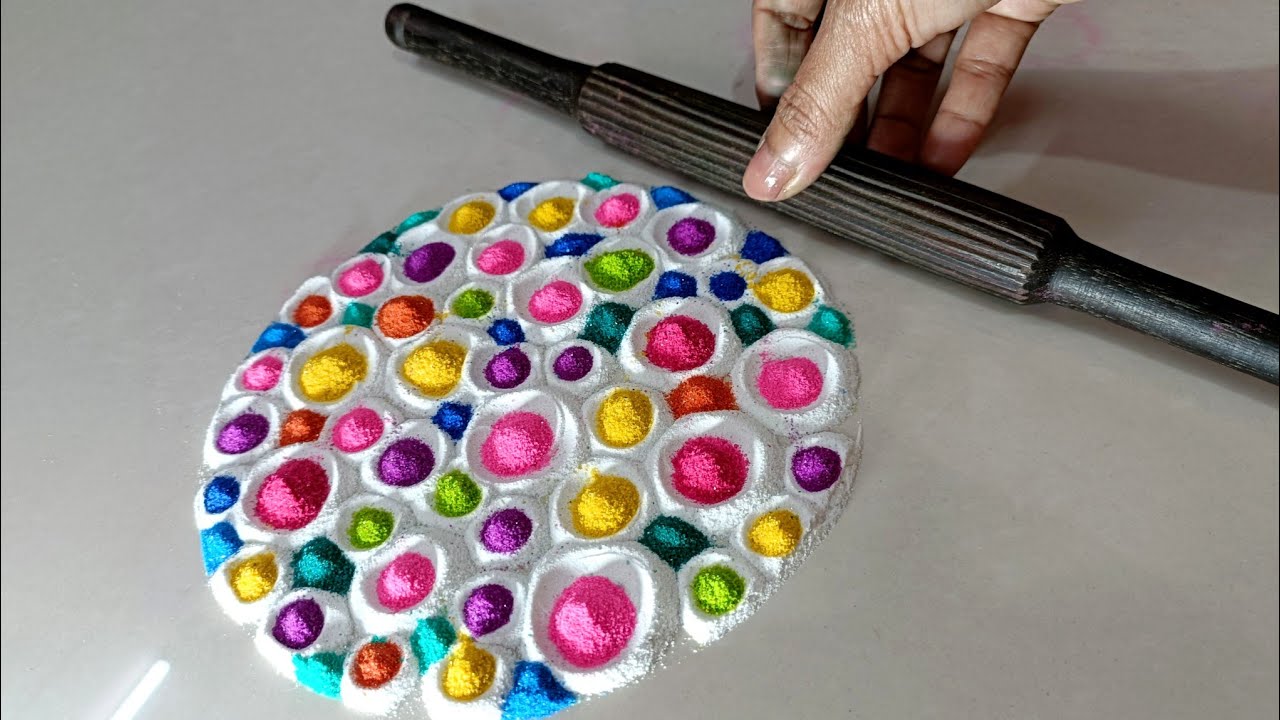 Holi special rangoli | 💛💚| Holi ki Rangoli | Simple Kolam Design | 9*5 dot rangoli | होळीची रांगोळी 