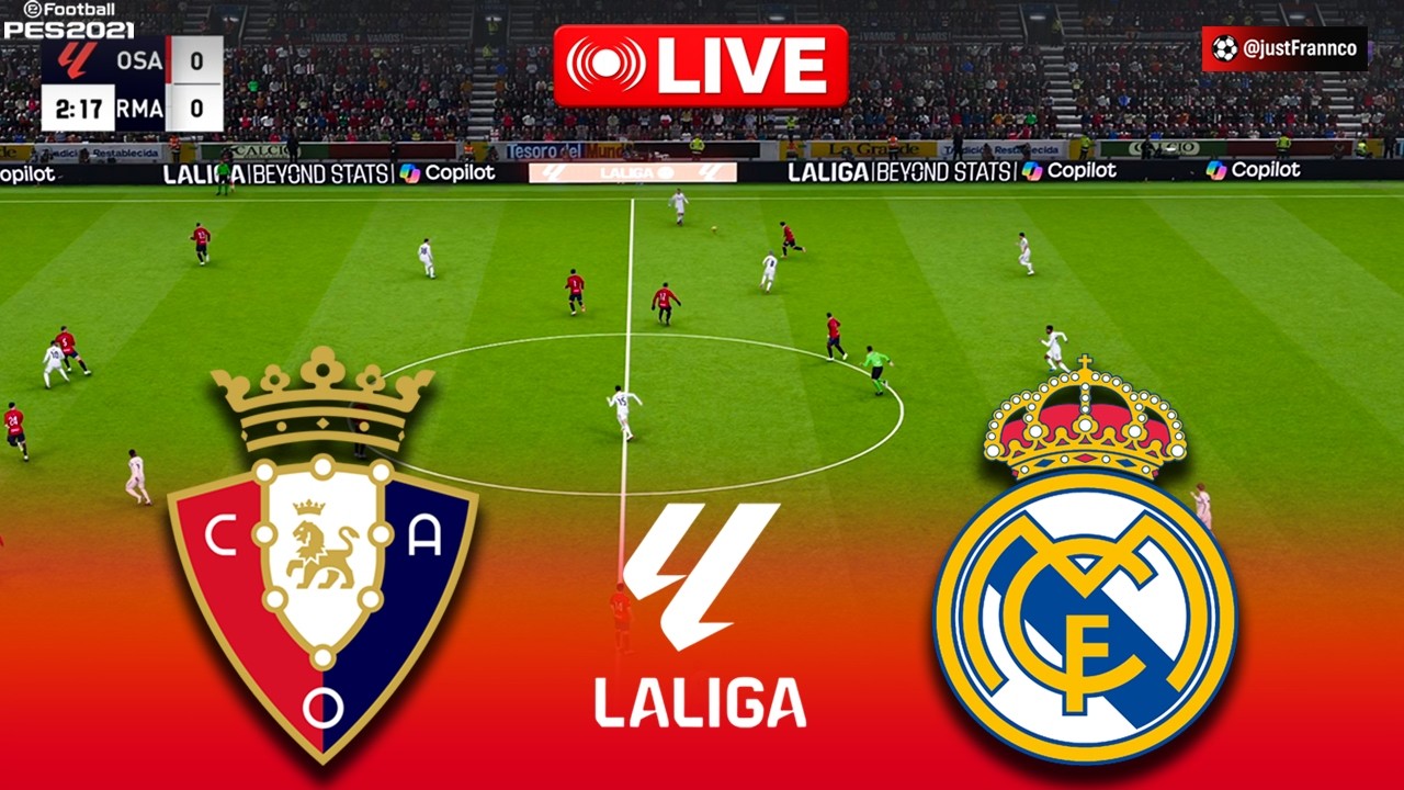 🔴LIVE : Osasuna vs Real Madrid - La Liga 2025/26 | Pes 21 Simulation Gameplay