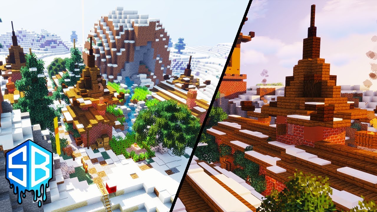 Building a Snowy Village in Minecraft 1.14 Survival : Sourceblock Multiplayer SMP