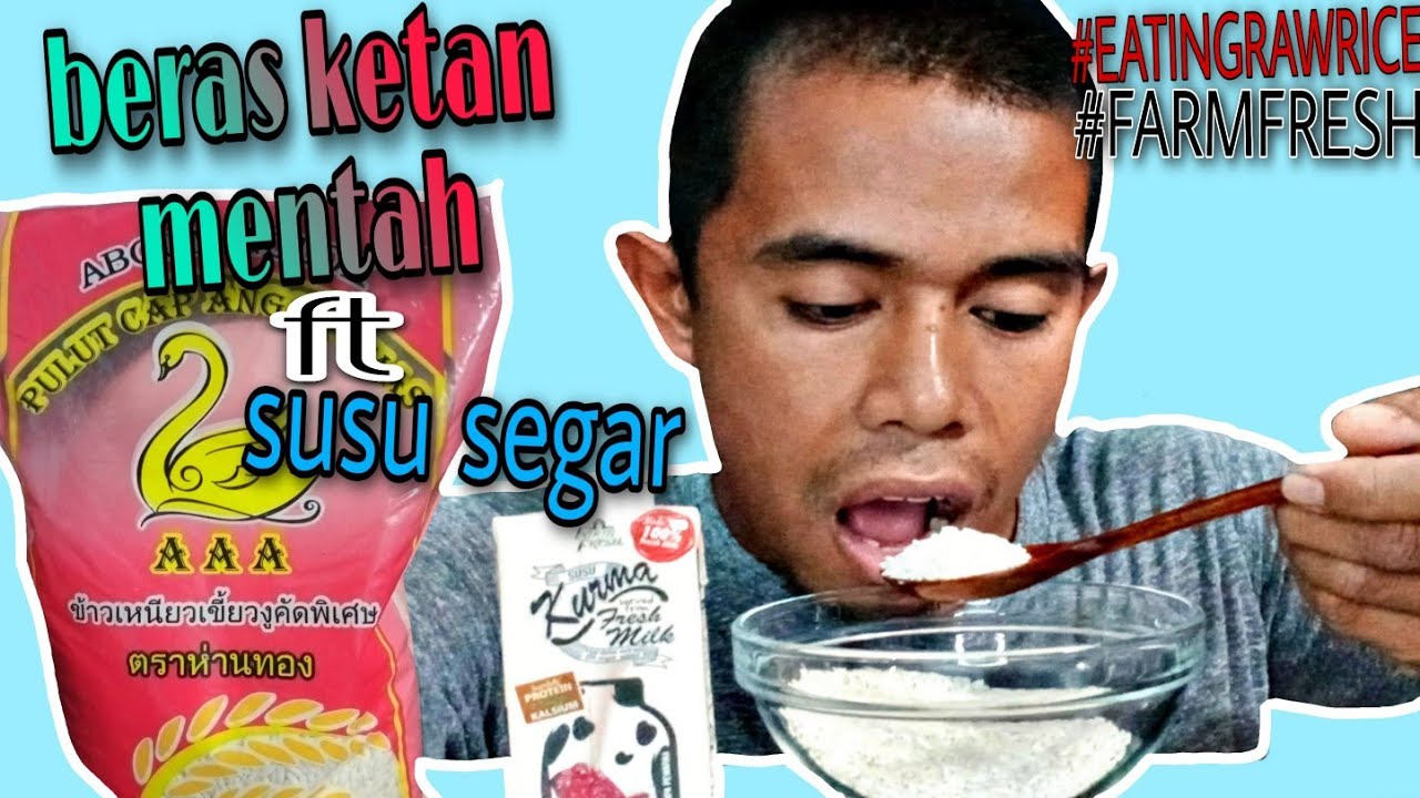 EATING RAW RICE | MAKAN BERAS PULUT MENTAH ft SUSU KURMA FARM FRESH | ASMR MUKBANG RAW RICE