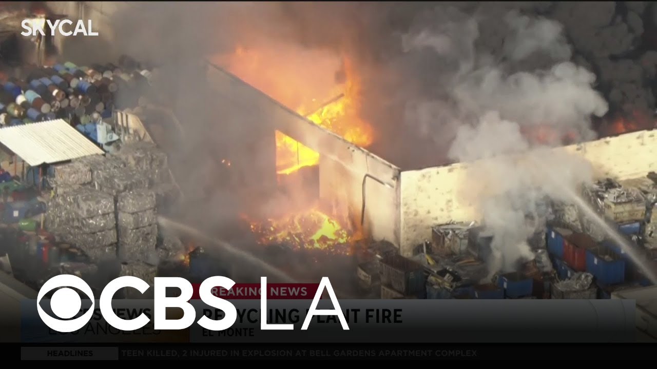 South El Monte residents urged to shelter in place due to large fire burning at recycling facility